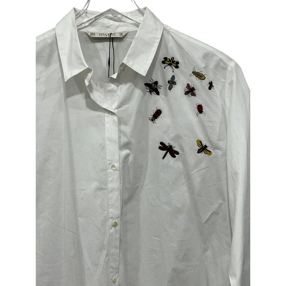 Embroidered Insect White Women's Top - Picture 2 of 9